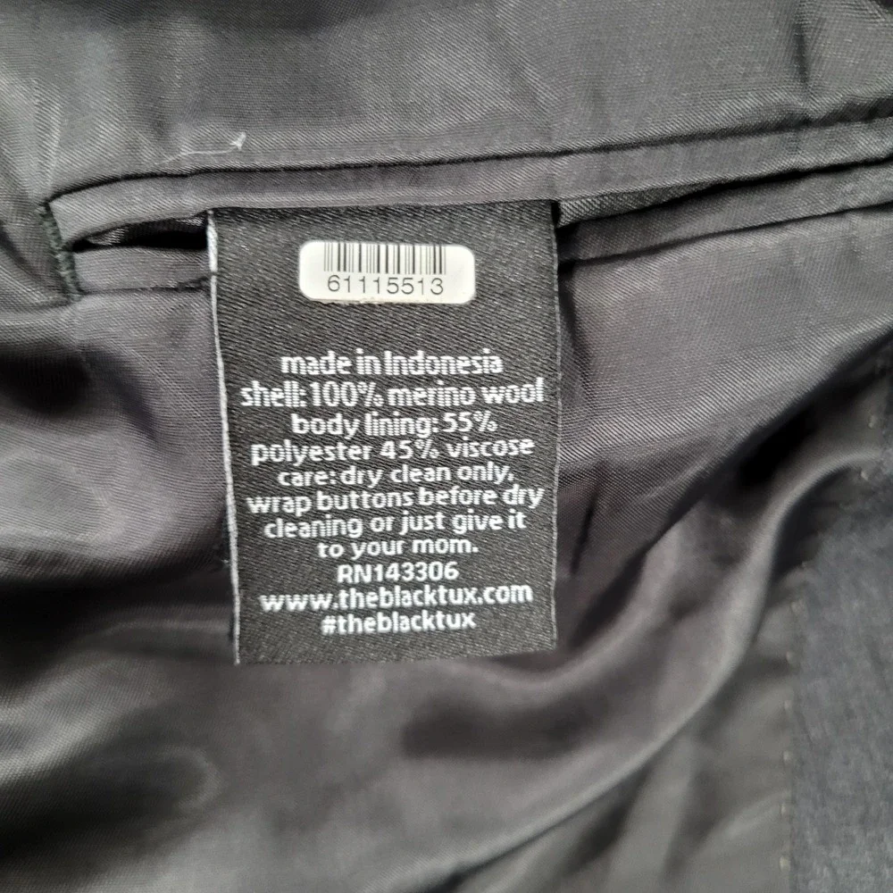 The Black Tux Mens 44R Charcoal‎ Gray Merino Wool Tollegno 1900 Blazer Jacket